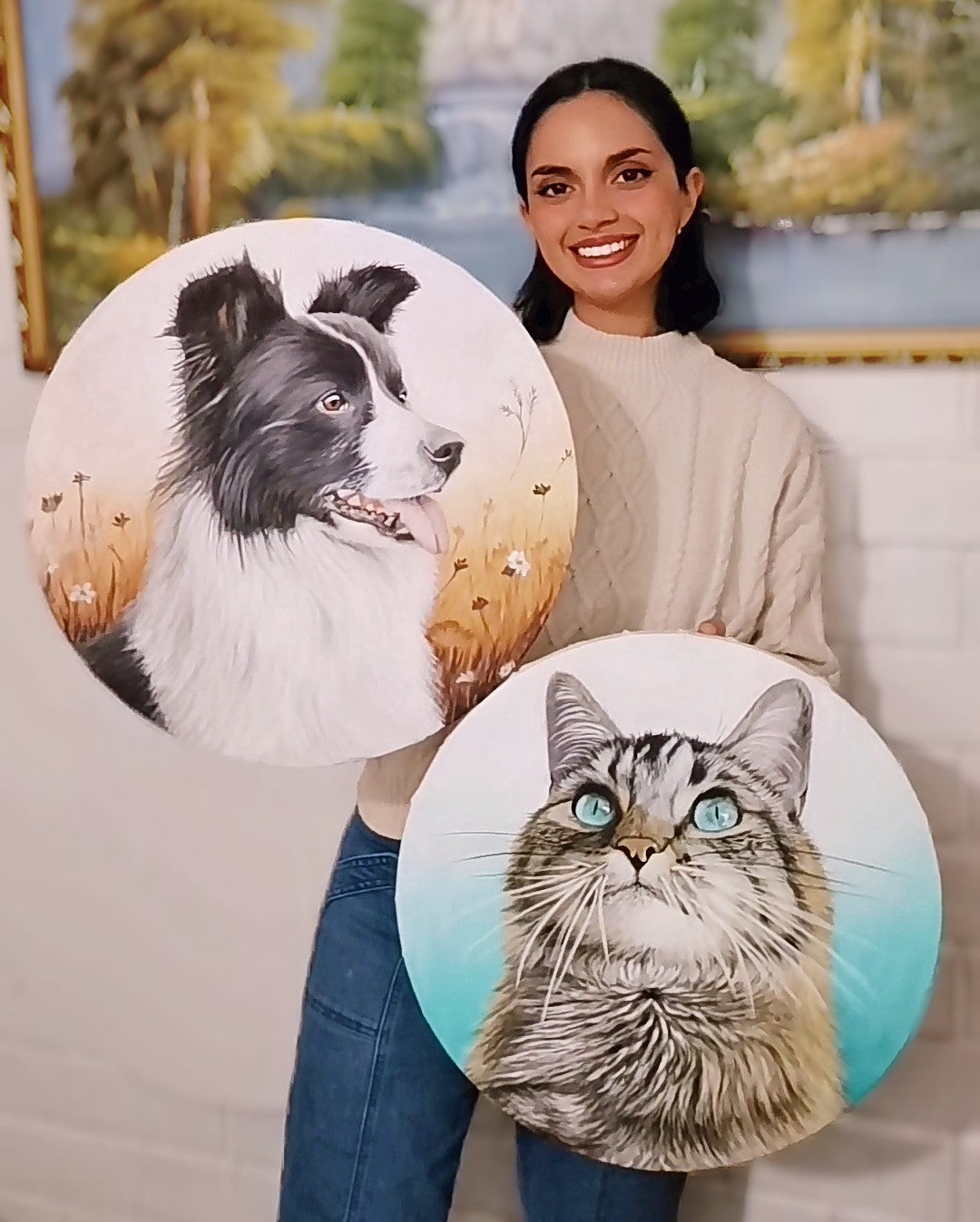 Retratos de mascotas en bastidor entelado redondo