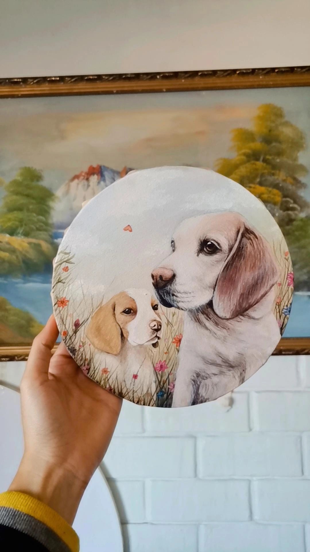 Retratos de mascotas en bastidor entelado redondo