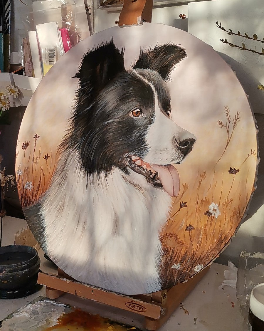 Retratos de mascotas en bastidor entelado redondo